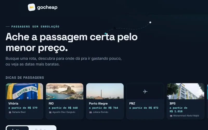 Busca de passagens do GoCheap
