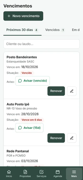 Vencimentos no celular